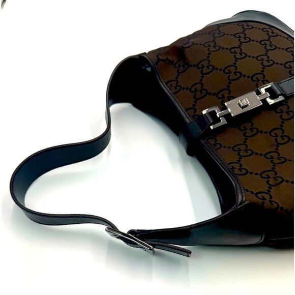 Auth Gucci Supreme Dark Brown Nylon Leather Trim Jackie Shoulder Bag Preloved Ex - Picture 14 of 16